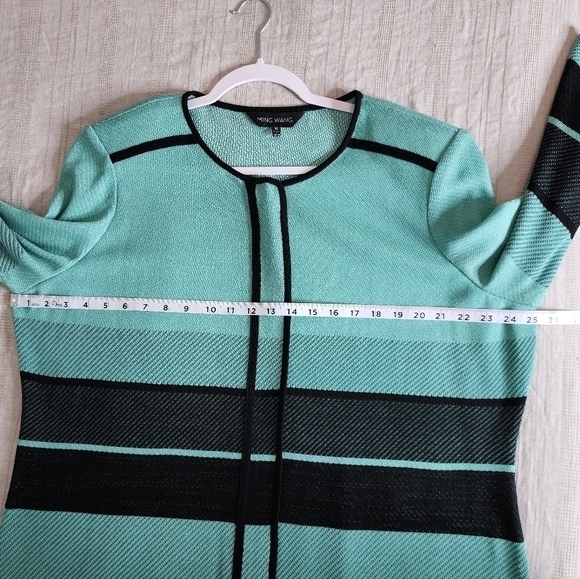 Ming Wang Full Zip Jacket Cardigan 3/4 Sleeves Mature Mint Green Black XL - Picture 8 of 13